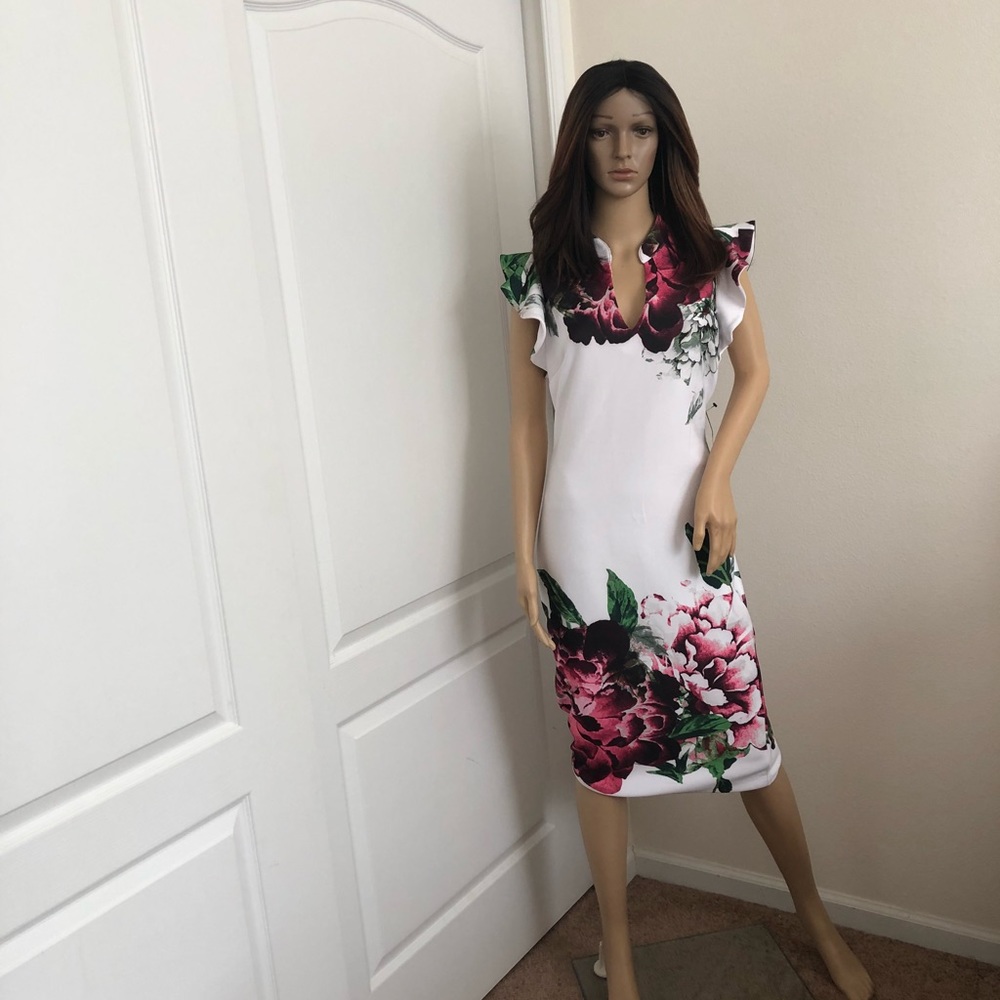 7th Avenue- Ruffled Sleeve Floral Sheath Dress